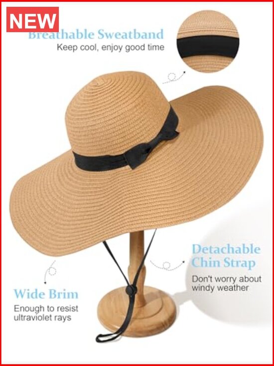 Oversize Wide Brim Straw Beach Hat Floppy Foldable UPF 50+ main image 5